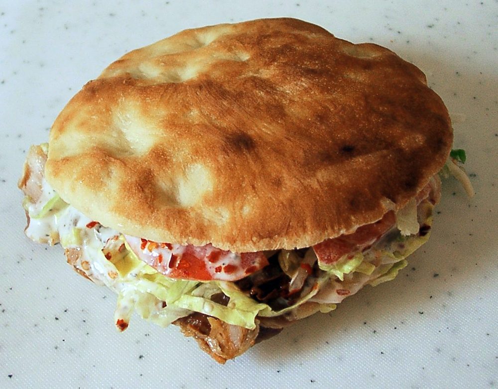 Doner kebab in pitta with salad